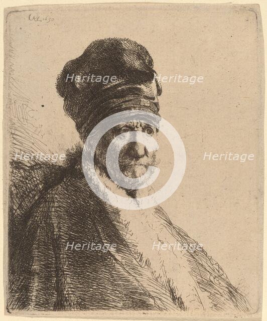 Bust of a Man Wearing a High Cap, Three-Quarters Right (The Artist's Father?), 1630. Creator: Rembrandt Harmensz van Rijn.