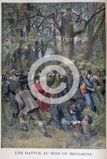 Fight between gendarmes and civilians in the Bois de Boulogne, Paris, 1895. Artist: Henri Meyer