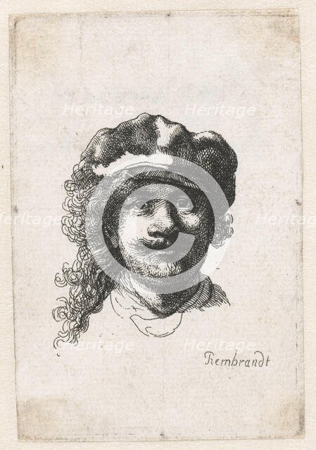 Self-Portrait Wearing a Soft Cap: Full Face, Head Only, c. 1635. Creator: Rembrandt van Rhijn (1606-1669).