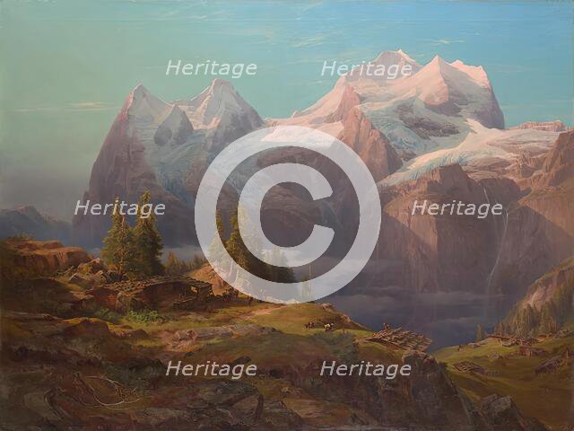Wengeralpe in the Bernese Oberland (Eiger, Monk and Virgin), 1853. Creator: Anton Hansch.