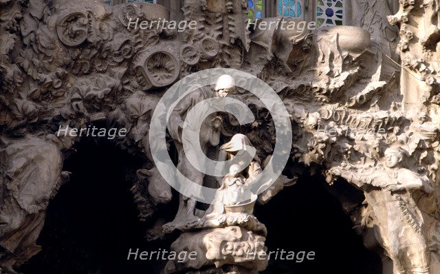 Detail of the Sculptures of St. Joseph and the Virgin in the Nativity façade of the Sagrada Familia.