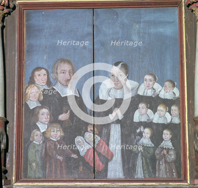 Norwegian painting showing a family with fourteen children, 17th century. Artist: Unknown