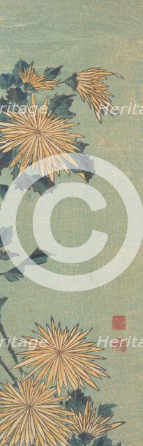 Yellow Chrysanthemums on a Blue Ground, ca. 1825. Creator: Hokusai.