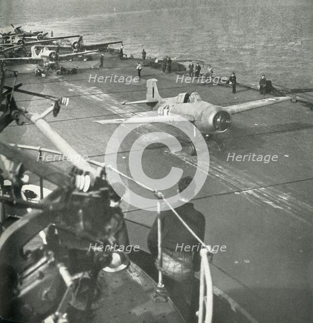 Fighter planes on board an aircraft carrier, Second World War, c1943.  Creator: Unknown.
