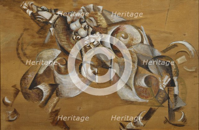 Lion attacking a Horse, 1917-1918. Artist: Yakulov, Georgi Bogdanovich (1884-1928)