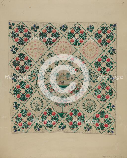 Embroidered Applique Quilt, 1935/1942. Creator: Marian Curtis Foster.