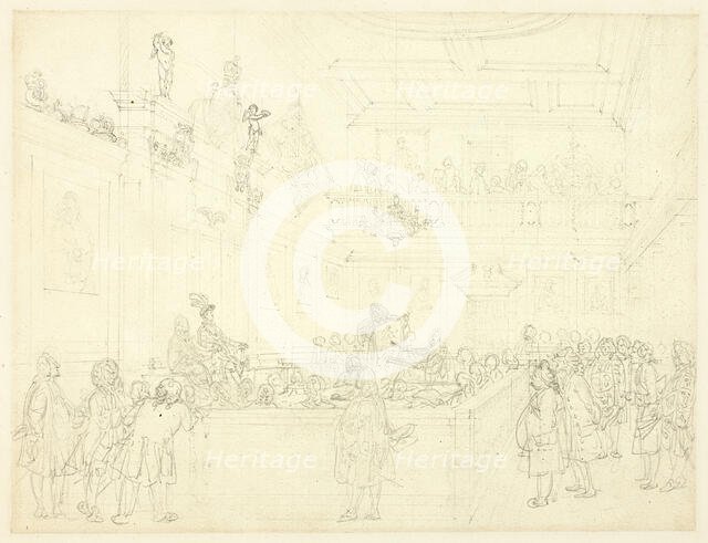 Study for Herald's College, The Hall, from Microcosm of London, c. 1808. Creator: Augustus Charles Pugin.