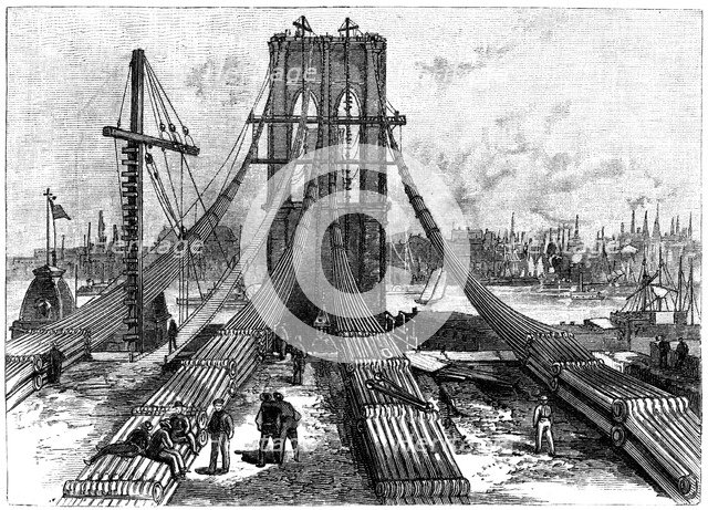 Brooklyn Suspension Bridge, New York, USA: cable anchorage on the Brooklyn shore, 1883. Artist: Anon