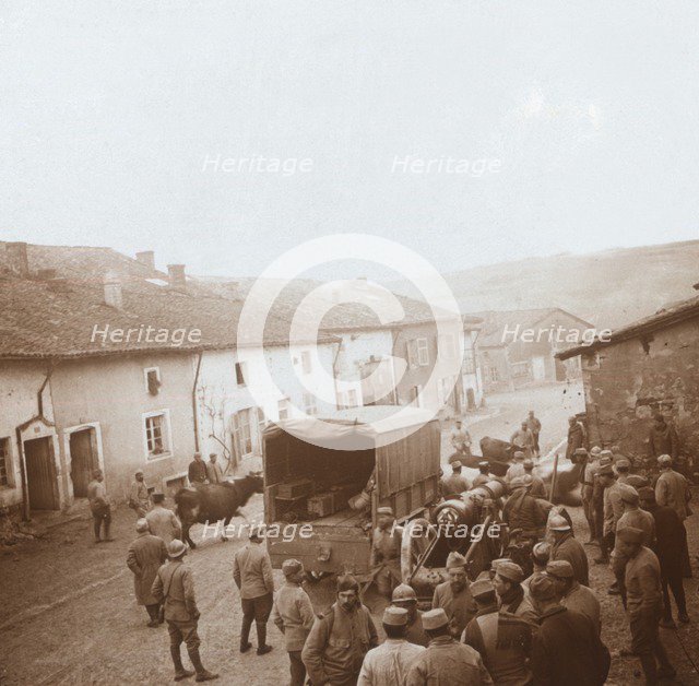 Truck and heavy artillery, Genicourt, northern France, c1914-c1918. Artist: Unknown.