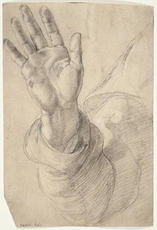 Upraised Right Hand, with Palm Facing Outward: Study for Saint Peter, 1518/20. Creator: Raphael.