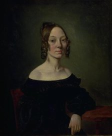 Portrait of a girl in a black dress sitting at table, 1835-1839. Creator: Wilhelm Bendz.