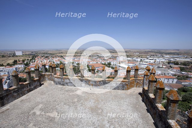 Merlons on the battlements of Beja Castle and view of the city, Beja, Portugal, 2009. Artist: Samuel Magal