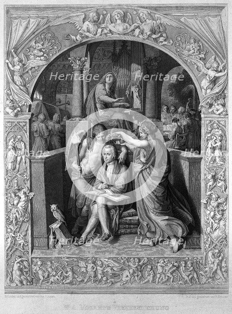 The glorification of Wolfgang Amadeus Mozart, c. 1858. Artist: Führich, Joseph, Ritter von (1800-1876)