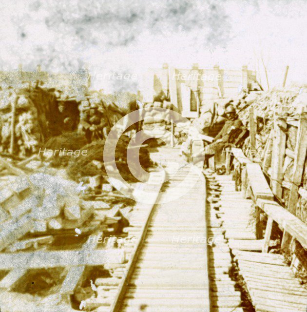 Trenches and railway line, Yser south, Diksmuide, Belgium, c1914-c1918. Artist: Unknown.