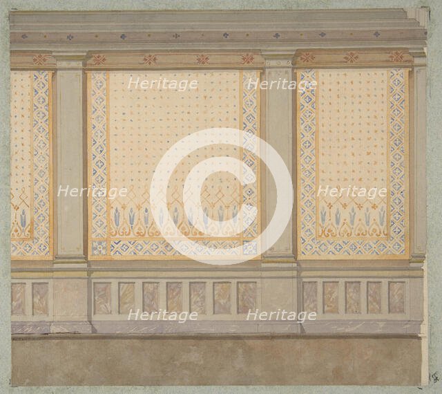 Design for decoration of a wall with painted panels separated by pilasters, 1830-97. Creators: Jules-Edmond-Charles Lachaise, Eugène-Pierre Gourdet.