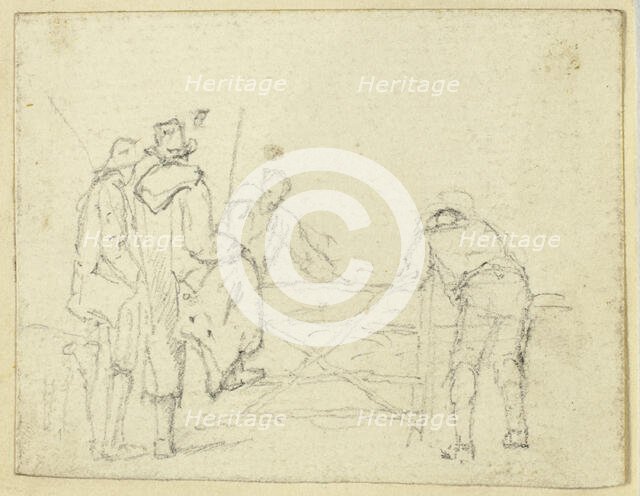 Five Figures at Gate, n.d. Creator: William Henry Pyne.