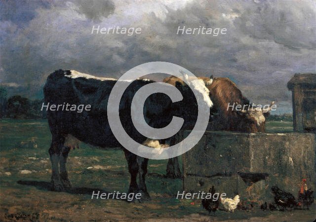 Cattle at the Trough, c1840-1860. Creator: Constant Troyon.
