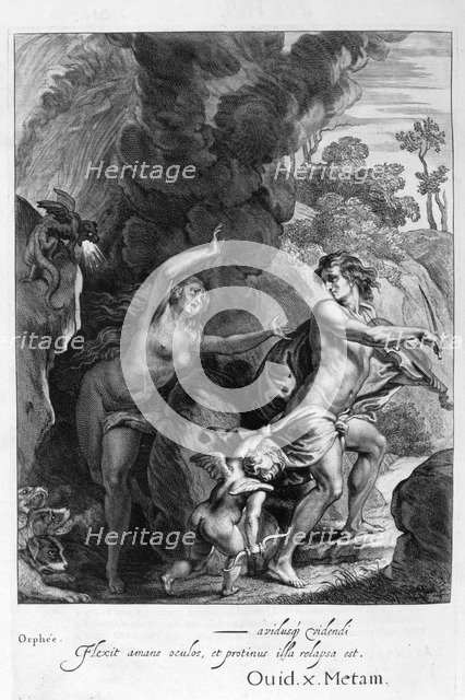 Orpheus, leading Eurydice out of Hell, looks back upon her and loses her forever, 1655. Creator: Unknown.