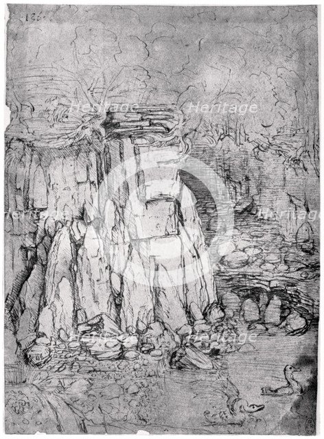 Study of a rocky cavern with ducks, 1482-1485 (1954). Artist: Leonardo da Vinci