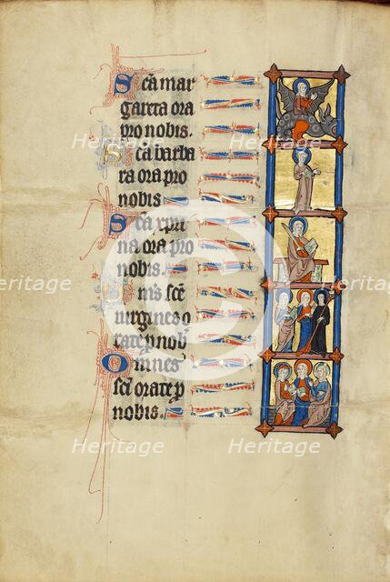 Saint Margaret and the Dragon: Saint Barbara with a Book: Saint Christina: Two..., about 1300. Creator: Unknown.