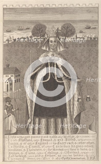 Edyve, the good queen and noble mother to Etheltane, Edmund and Eldred, Kinges of England, 1777. Creator: John Bayly.