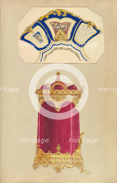 Designs for a Decorated Dish, or Platter, and a Biscuit Barrel, 1845-55. Creator: Alfred Crowquill.
