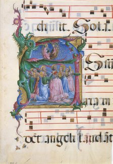 Manuscript Illumination with the Assumption of the Virgin in an Initial A..., Italian, 1450-60. Creator: Unknown.