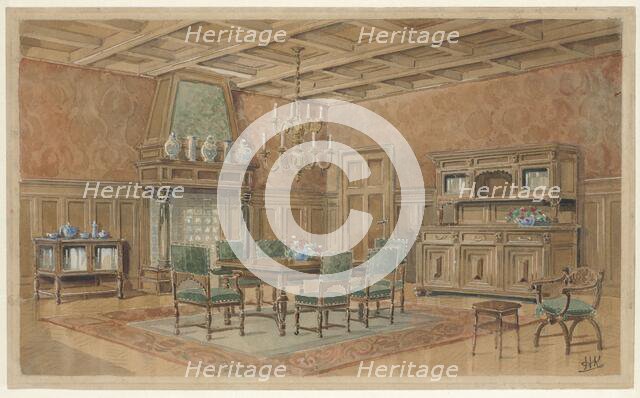Dining room with chimney in Renaissance style, c.1925. Creator: Monogrammist HK.