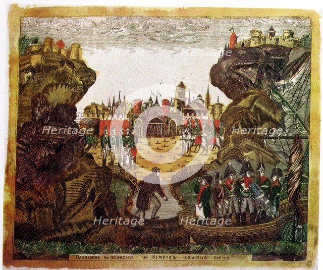 Napoleon arriving on St Helena, 1815. Artist: Anon