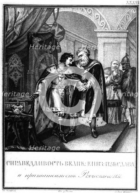 Iziaslav II Mstislavich and Viacheslav I Vladimirovich. 1151 (From Illustrated Karamzin), 1836. Artist: Chorikov, Boris Artemyevich (1802-1866)