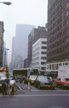 New York street,roadworks causing congestion. Artist: Unknown.