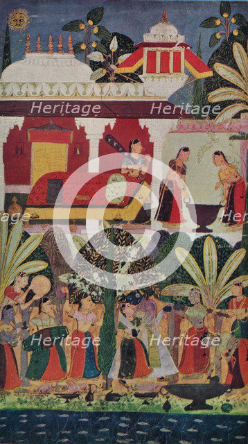 Krishna and the Gopes (gopis) at the Spring Festival, 17th century, (1929). Artist: Unknown