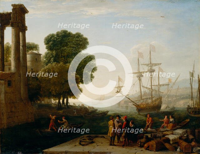 A Seaport at Sunset, 1643. Creator: Claude Lorrain.