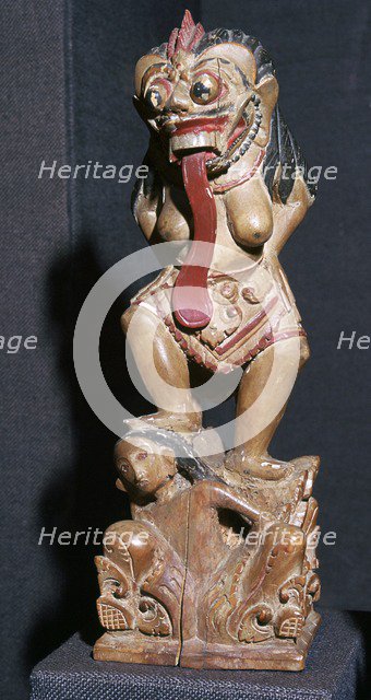 Wooden statuette of the Witch Queen Rangda. Artist: Unknown