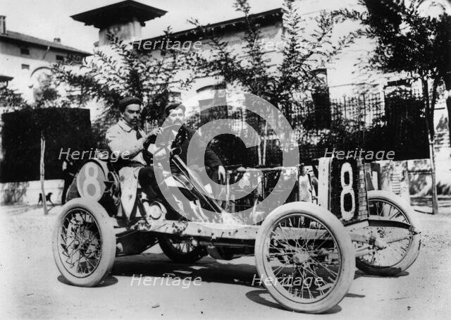 French racing driver Louis Wagner in his Darracq, Coppa Florio, Brescia, Italy, 1905. Creator: Unknown.