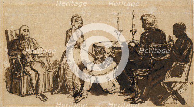 An Evening at the Combes' House, 1850-1851. Artist: Charles Allston Collins.