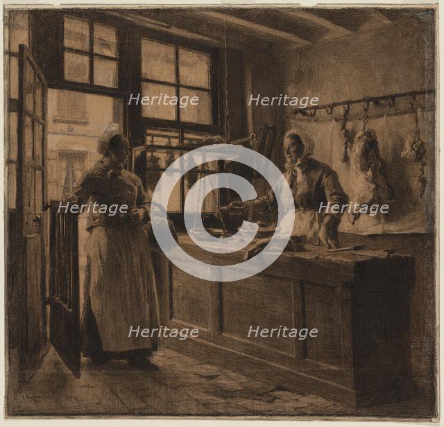 Interior of a Butcher Shop, c. 1881. Creator: Léon Augustin Lhermitte (French, 1844-1925).