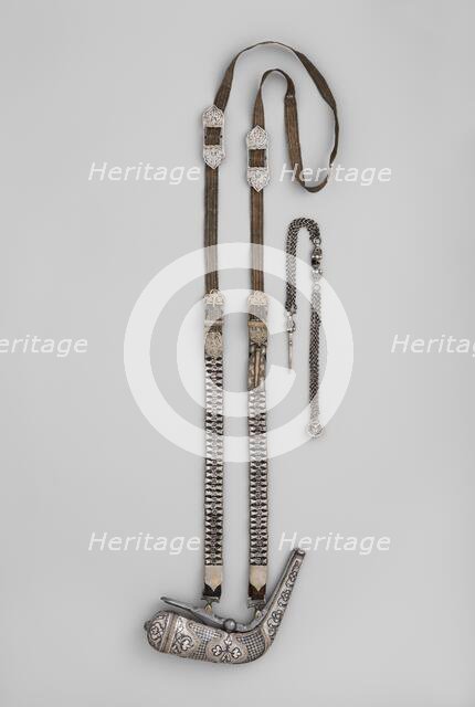 Priming Flask with Baldric, Caucasian, 19th century. Creator: Unknown.