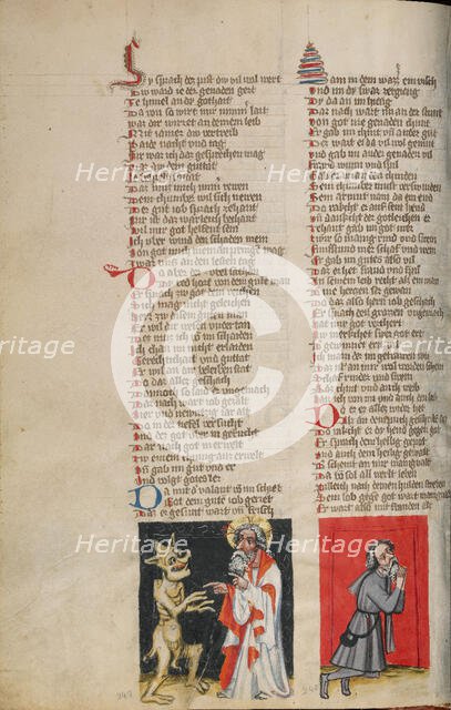 Satan before God; Job in Prayer; Weltchronik, about 1400-1410. Creator: Unknown.