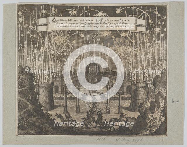 Fireworks celebrating the marriage of Emperor Leopold I and Margarita, Vienna 1666, after 1666. Creator: Melchior Küsel.