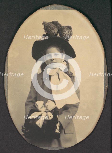 [Girl in Walking Costume with Hat and Muff], 1890s. Creator: Frederick Gutekunst.