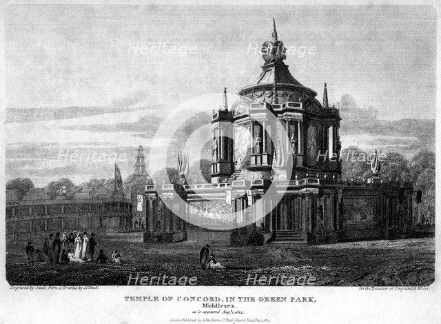 Temple of Concord, Green Park, Westminster, London, 1814.Artist: Sands
