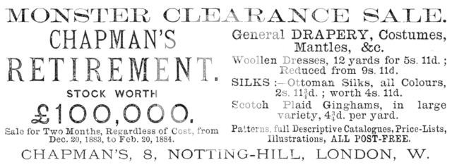 Chapman's Monster Clearance Sale, 1883. Creator: Unknown.