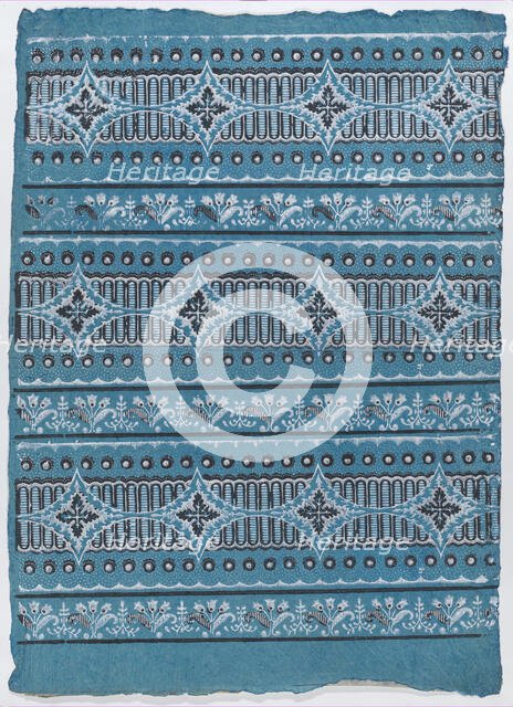 Sheet with four borders with a floral, dot, and stripe pattern, late..., late 18th-mid-19th century. Creator: Anon.