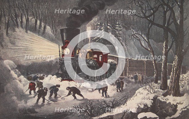 American Railroad Scene, Snow Bound, pub. 1871,Currier & Ives (Colour Lithograph)
