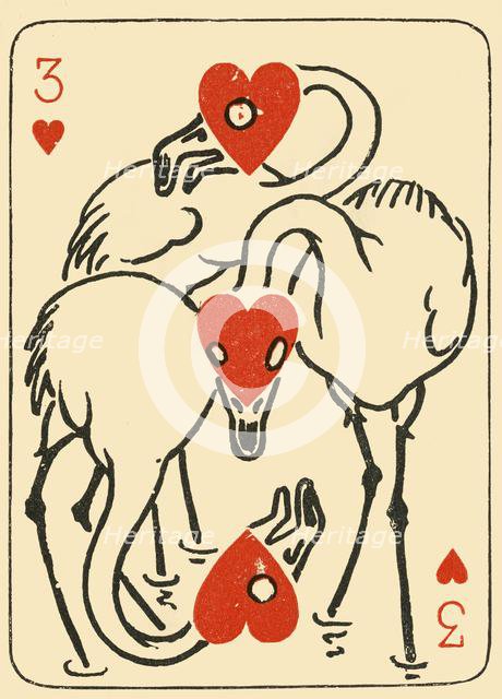'Three weird cranes formed out of the three of hearts', 1910. Creator: Starr Wood.