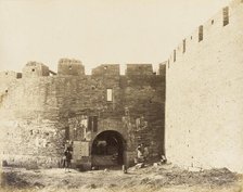 Courtyard with Fortified Walls and Figures, 1860. Creator: Felice Beato.