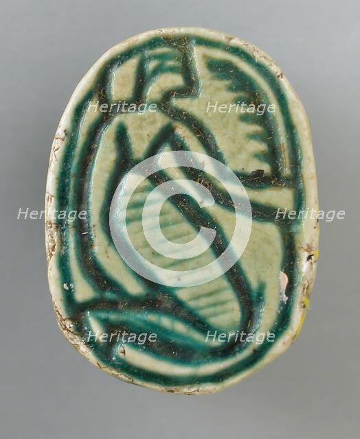Faience Scarab Depicting a Human Figure (image 1 of 2), Perhaps 12th-16th Dynasty (1991-1600 BCE). Creator: Unknown.