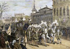 Wedding María de las Mercedes, royal entourage', Alfonso XII, King of Spain (1857-1885), drawing …