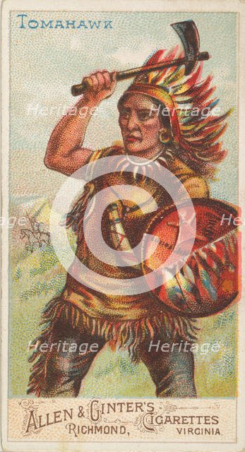 Tomahawk, from the Arms of All Nations series (N3) for Allen & Ginter Cigarettes Brands, 1887. Creator: Allen & Ginter.